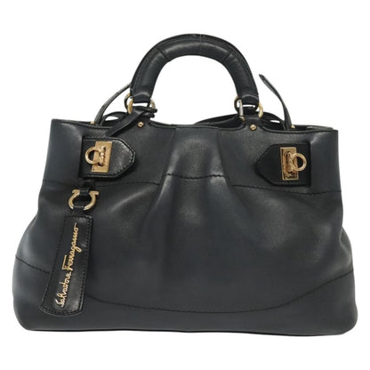 Salvatore Ferragamo Salvatore Ferragamo Gancini Hand Bag Leather 2way Navy Gold Authentic 141427