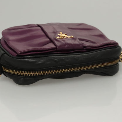 Prada PRADA ribbon Shoulder Bag Leather Purple Gold Authentic 116078