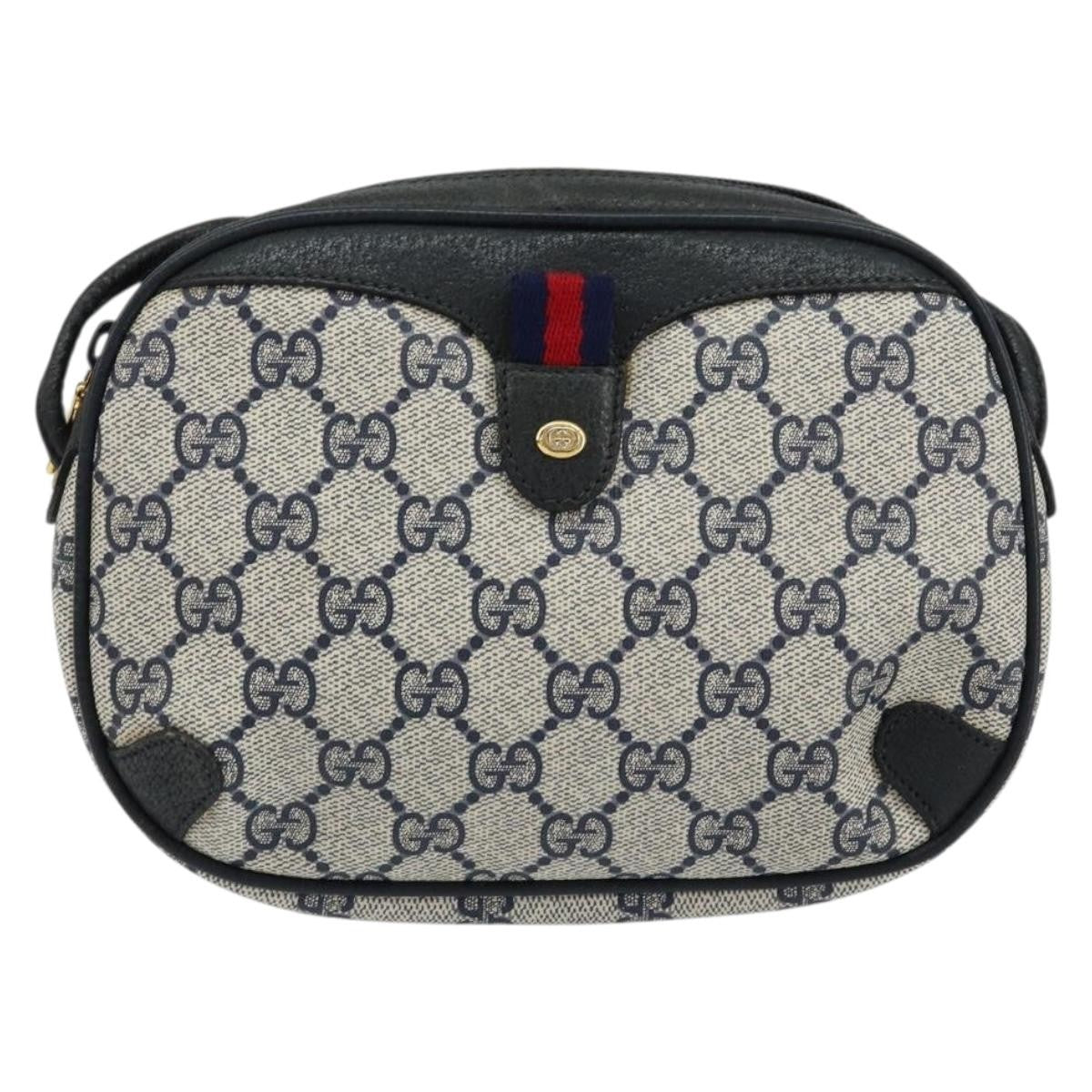 Gucci GUCCI GG Supreme Sherry Line Shoulder Bag PVC Navy Red 89 02 066 Authentic 150546