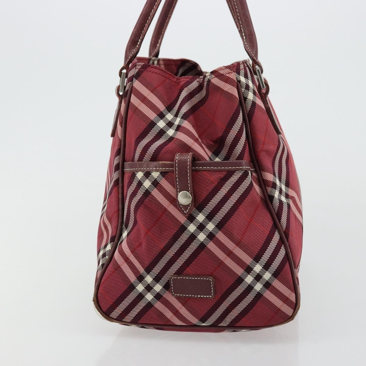 Burberry BURBERRY Nova Check Blue Label Hand Bag Nylon Red Silver Authentic bs34679