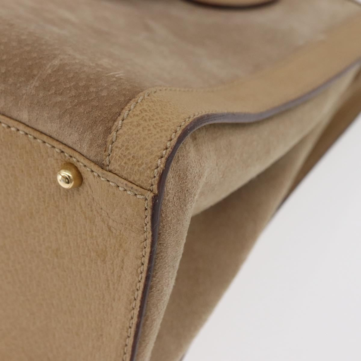 Gucci GUCCI Bamboo Hand Bag Suede Beige Gold 002.0260 Authentic ep14510