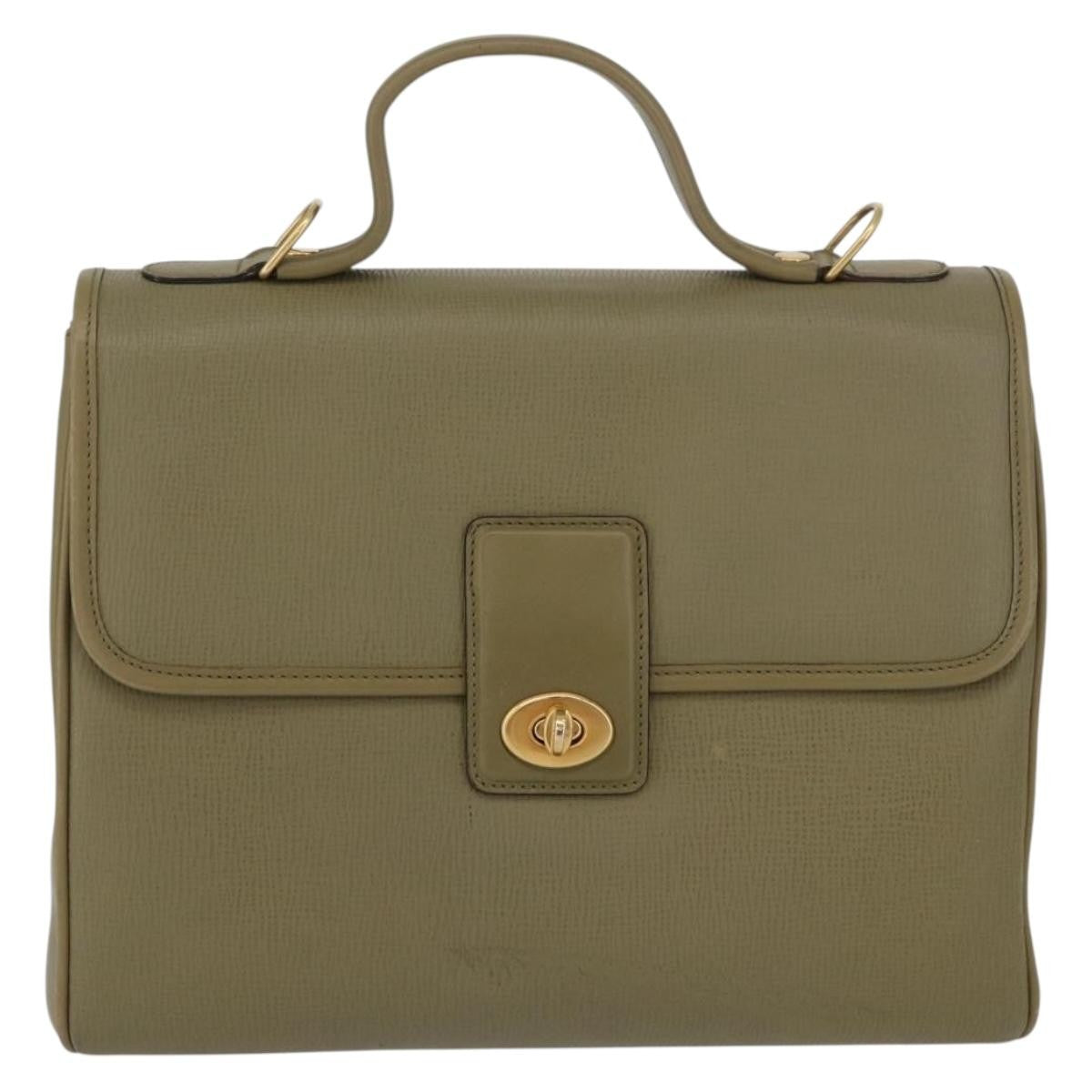Gucci GUCCI Hand Bag Leather Green Gold Authentic YKZ715