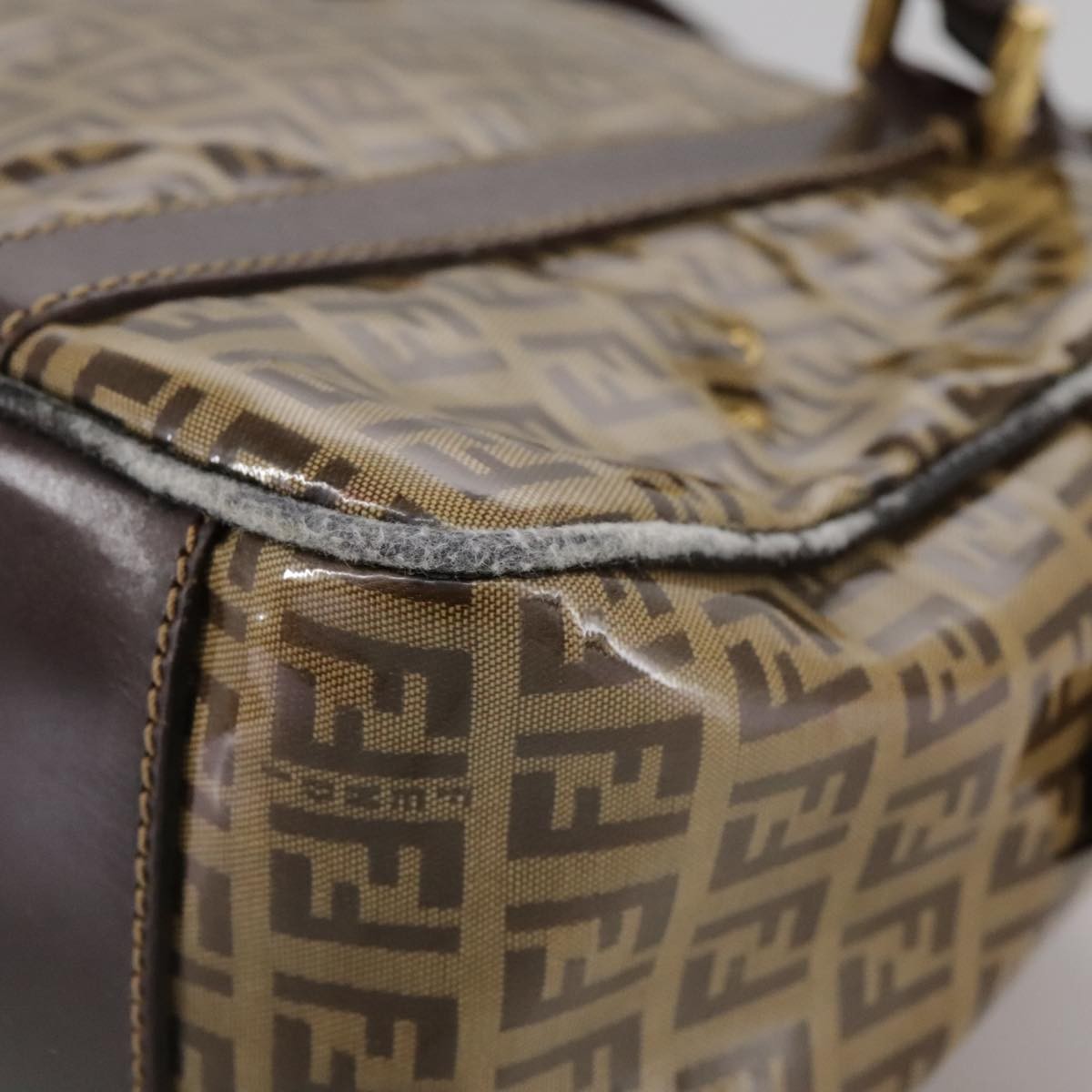 Fendi FENDI Zucchino Canvas Hand Bag Brown Gold Authentic bs21516