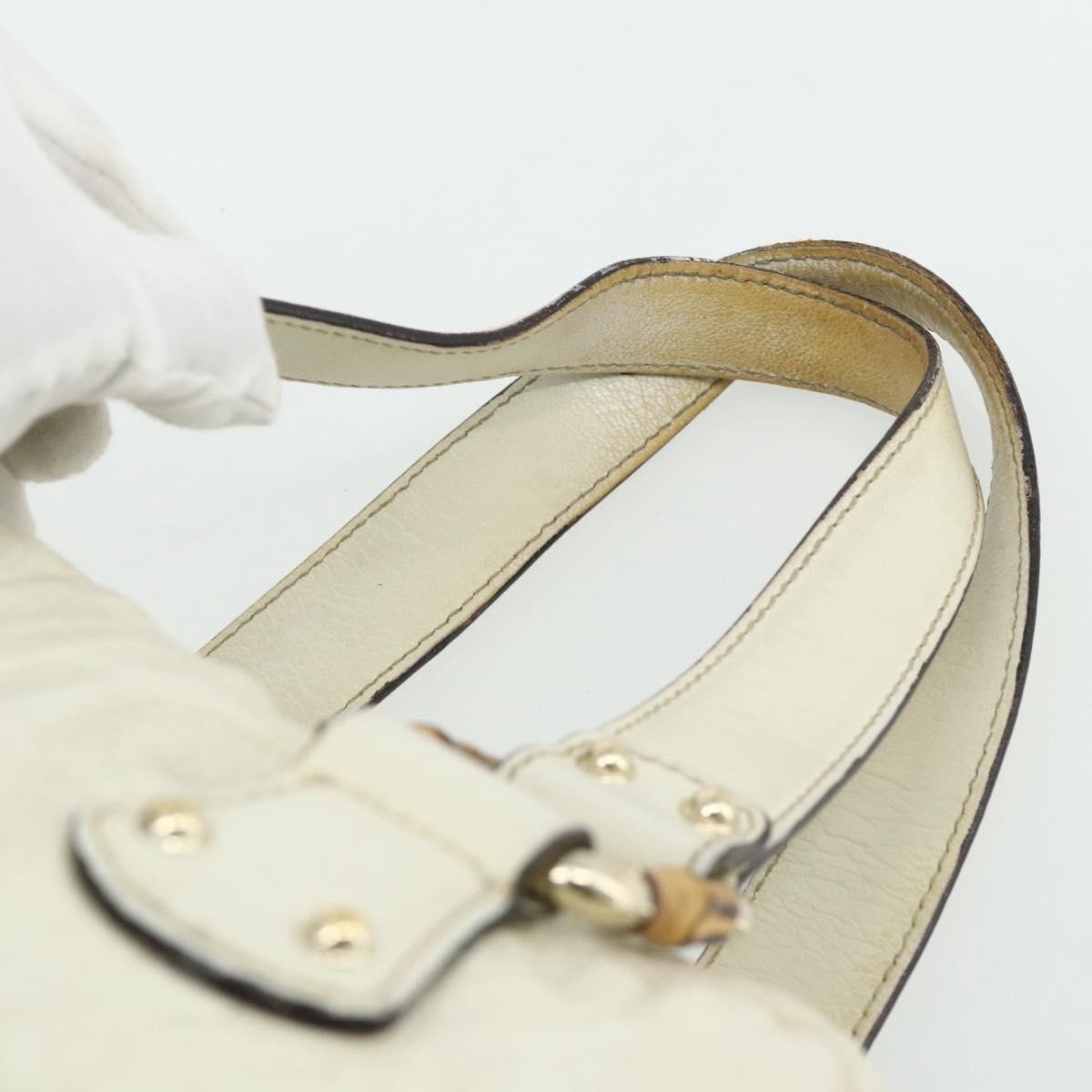Gucci GUCCI Bamboo Boston Bag Leather White Gold 154376 Authentic ep14116