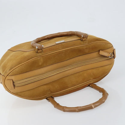 Gucci GUCCI Bamboo Hand Bag Suede Brown Silver Authentic ep11709