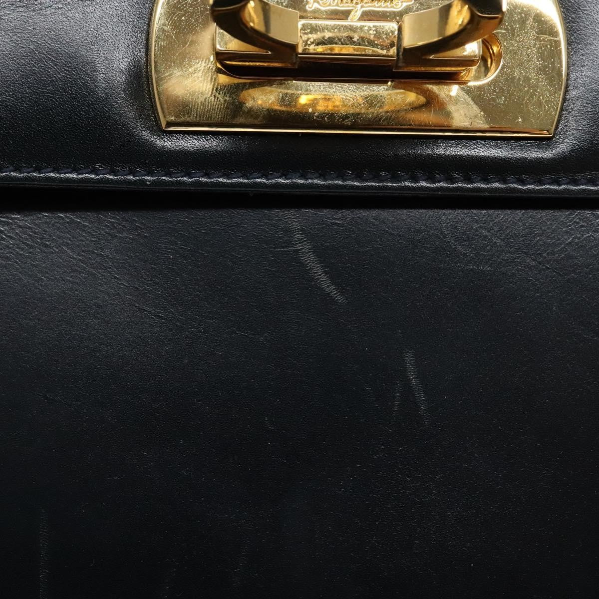 Salvatore Ferragamo Salvatore Ferragamo Gancini Hand Bag Leather 2way Navy Gold Authentic 133776