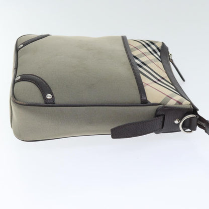 Burberry BURBERRY Nova Check Shoulder Bag Nylon Leather Gray Beige Silver Authentic 92799