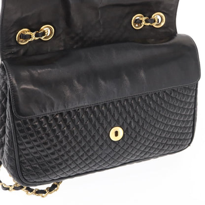 BALLY BALLY Chain Shoulder Bag Leather Black Gold Authentic 157788