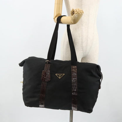 Prada PRADA Boston Bag Nylon Black Gold Authentic 176251