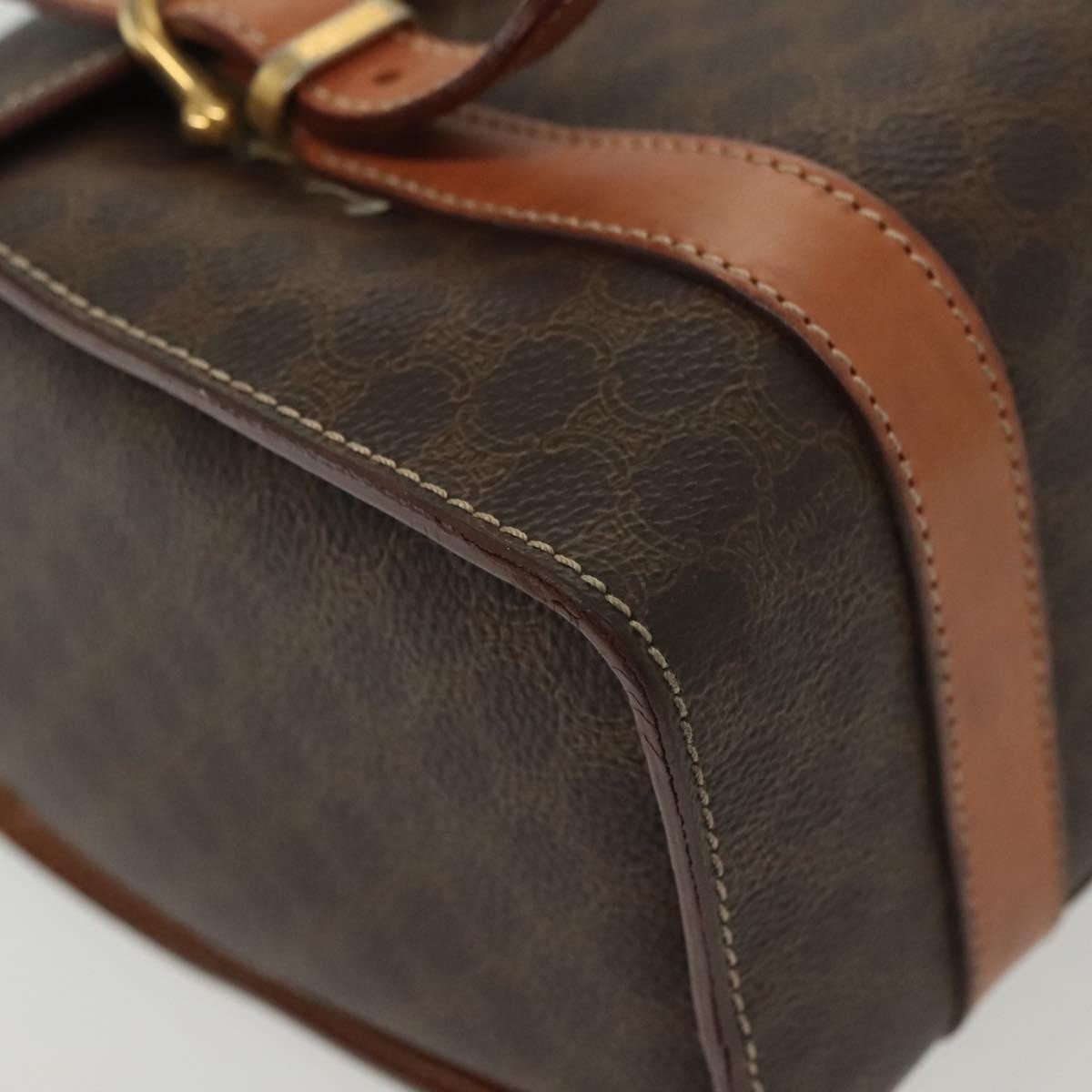 Celine CELINE Macadam Canvas Hand Bag PVC Leather Brown Gold Authentic gh739