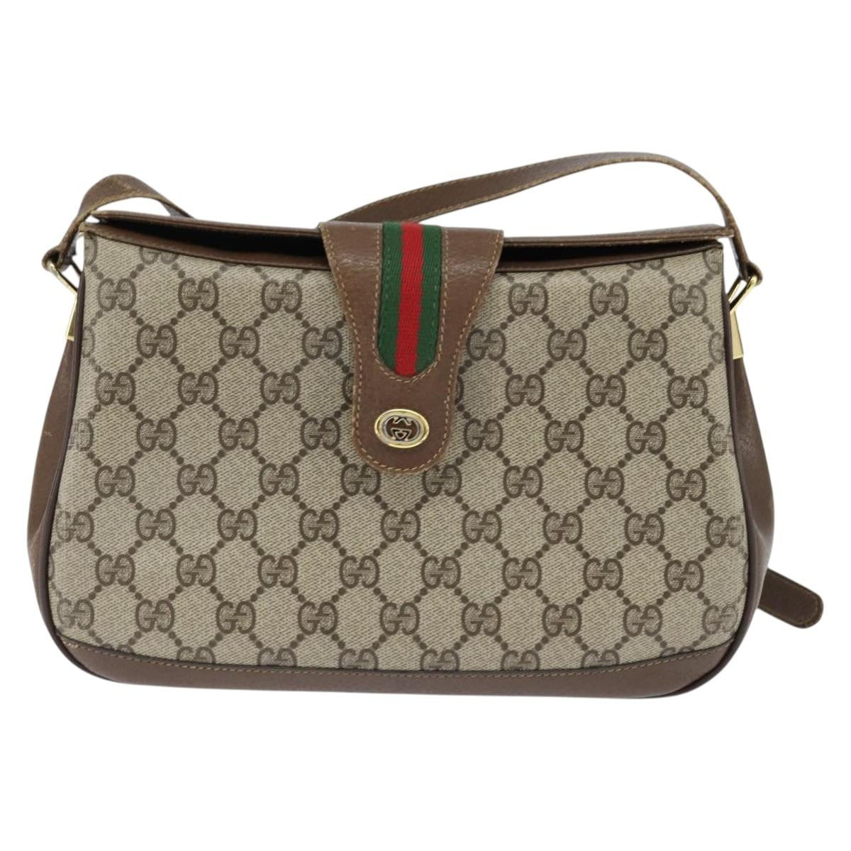 Gucci GUCCI GG Supreme Web Sherry Line Bag PVC Beige Gold 116 02 076 Authentic 148812