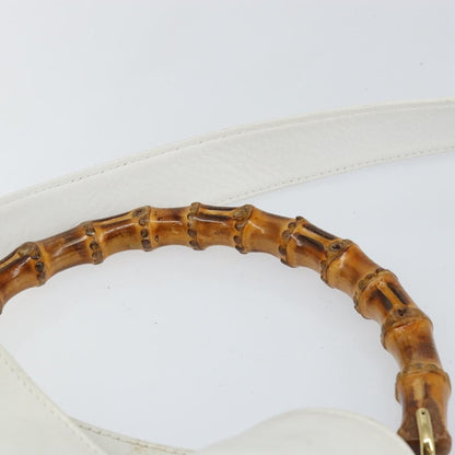 Gucci GUCCI Bamboo Hand Bag Leather 2way White Gold 001 3754 1638 Authentic 145811