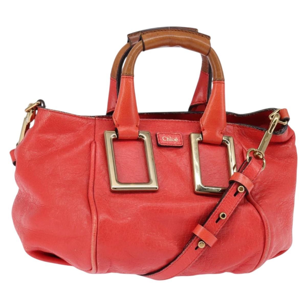 Chloé Chloé Chloe Etel Hand Bag Leather 2way Red Gold Authentic th6324