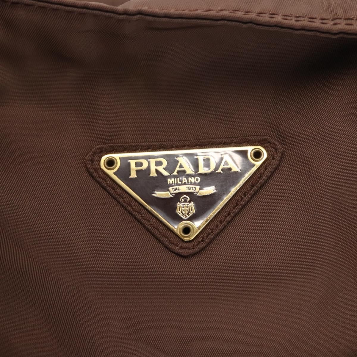 Prada PRADA Hand Bag Nylon Brown Gold Authentic 148292