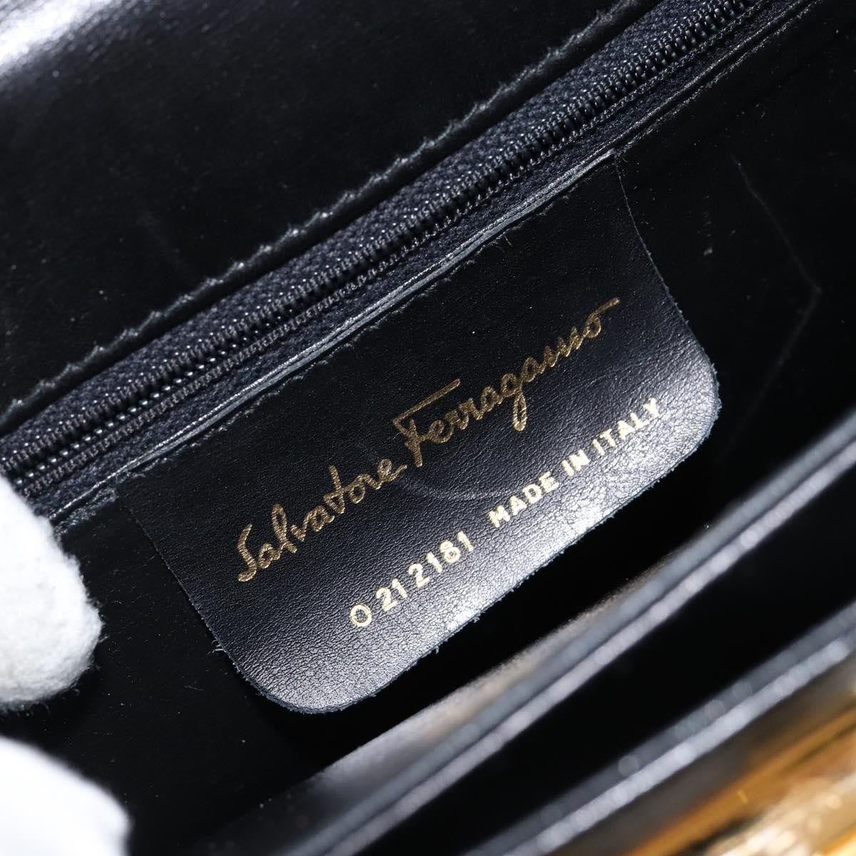 Salvatore Ferragamo Salvatore Ferragamo Gancini Hand Bag Leather Black Gold Authentic 149087