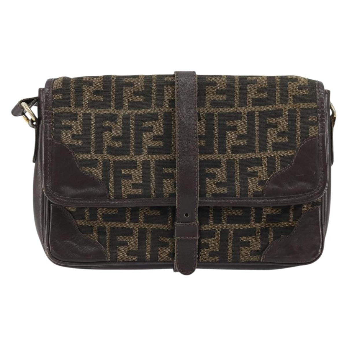 Fendi FENDI Zucca Canvas Shoulder Bag Black Brown Authentic YKZ1111