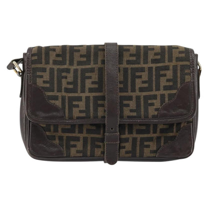 Fendi FENDI Zucca Canvas Shoulder Bag Black Brown Authentic YKZ1111