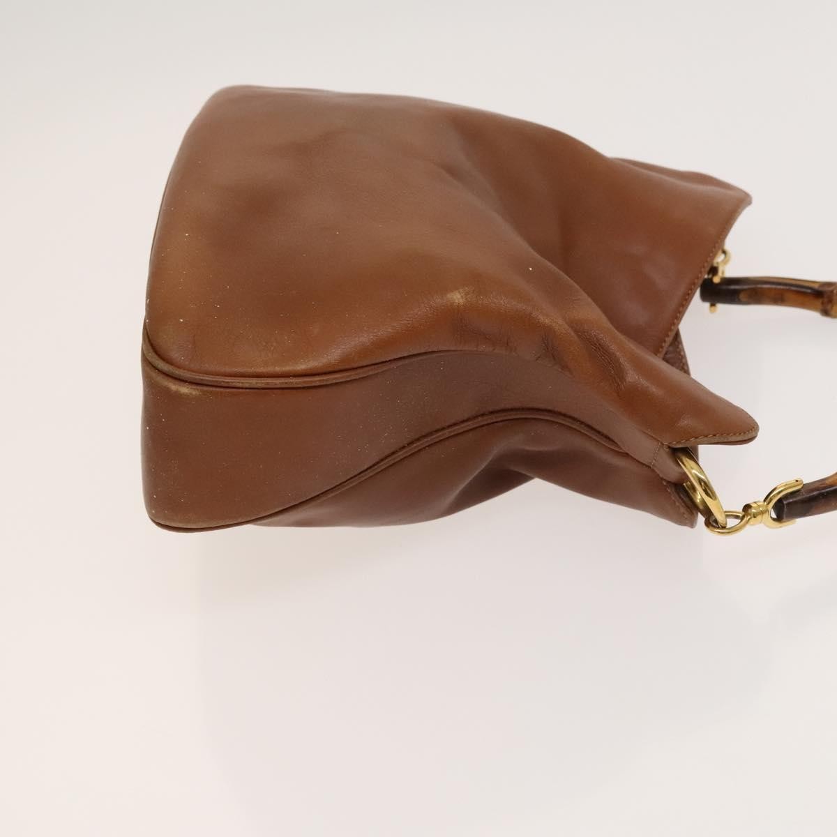 Gucci GUCCI Bamboo Hand Bag Leather 2way Brown Gold 001 3444 1638 Authentic th5971