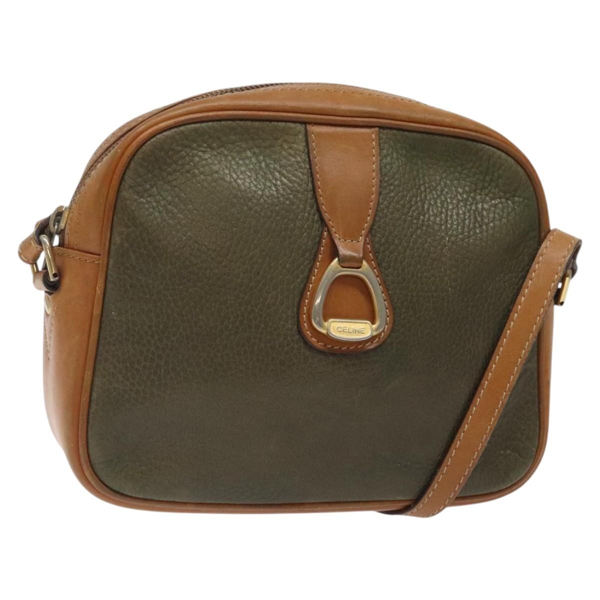 Celine CELINE Shoulder Bag Leather Khaki Gold Authentic bs25384