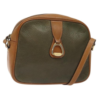 Celine CELINE Shoulder Bag Leather Khaki Gold Authentic bs25384