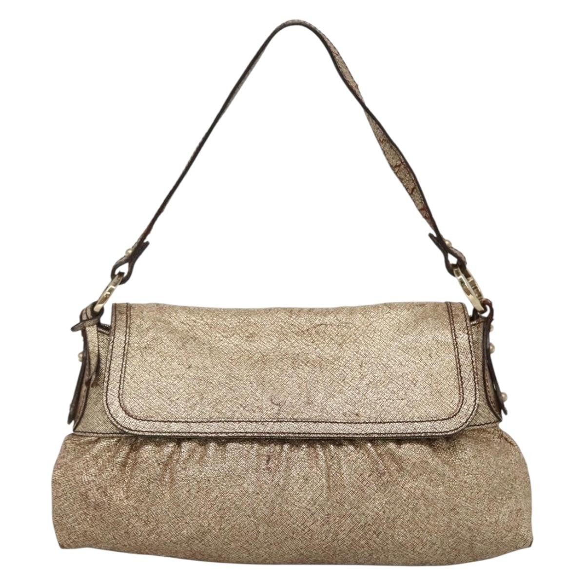 Fendi FENDI Shoulder Bag Leather Gold Authentic ep10421