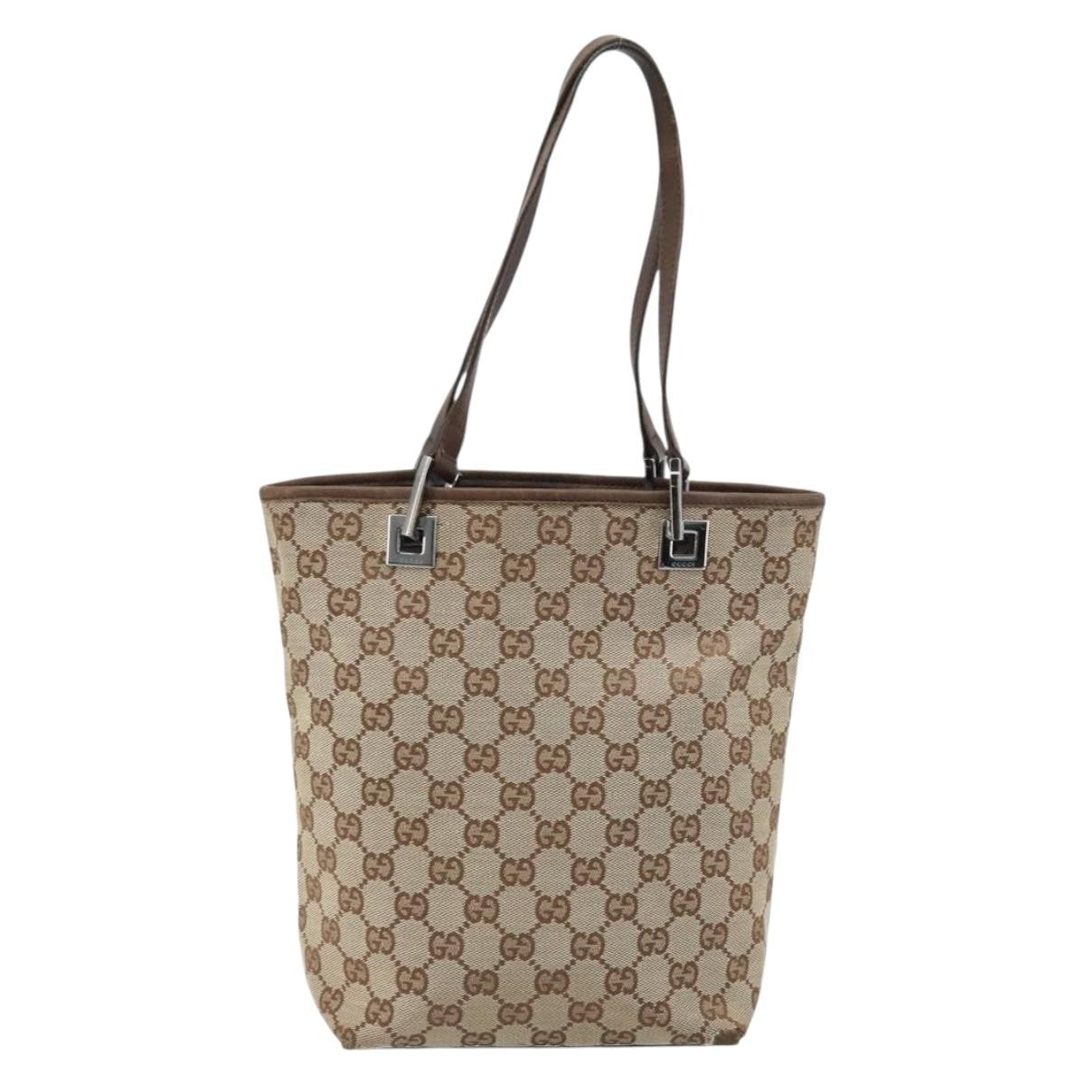 Gucci GUCCI GG Canvas Tote Bag Beige Silver 31244 Authentic LNZ092