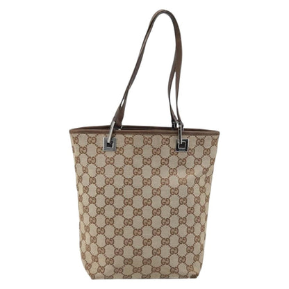 Gucci GUCCI GG Canvas Tote Bag Beige Silver 31244 Authentic LNZ092