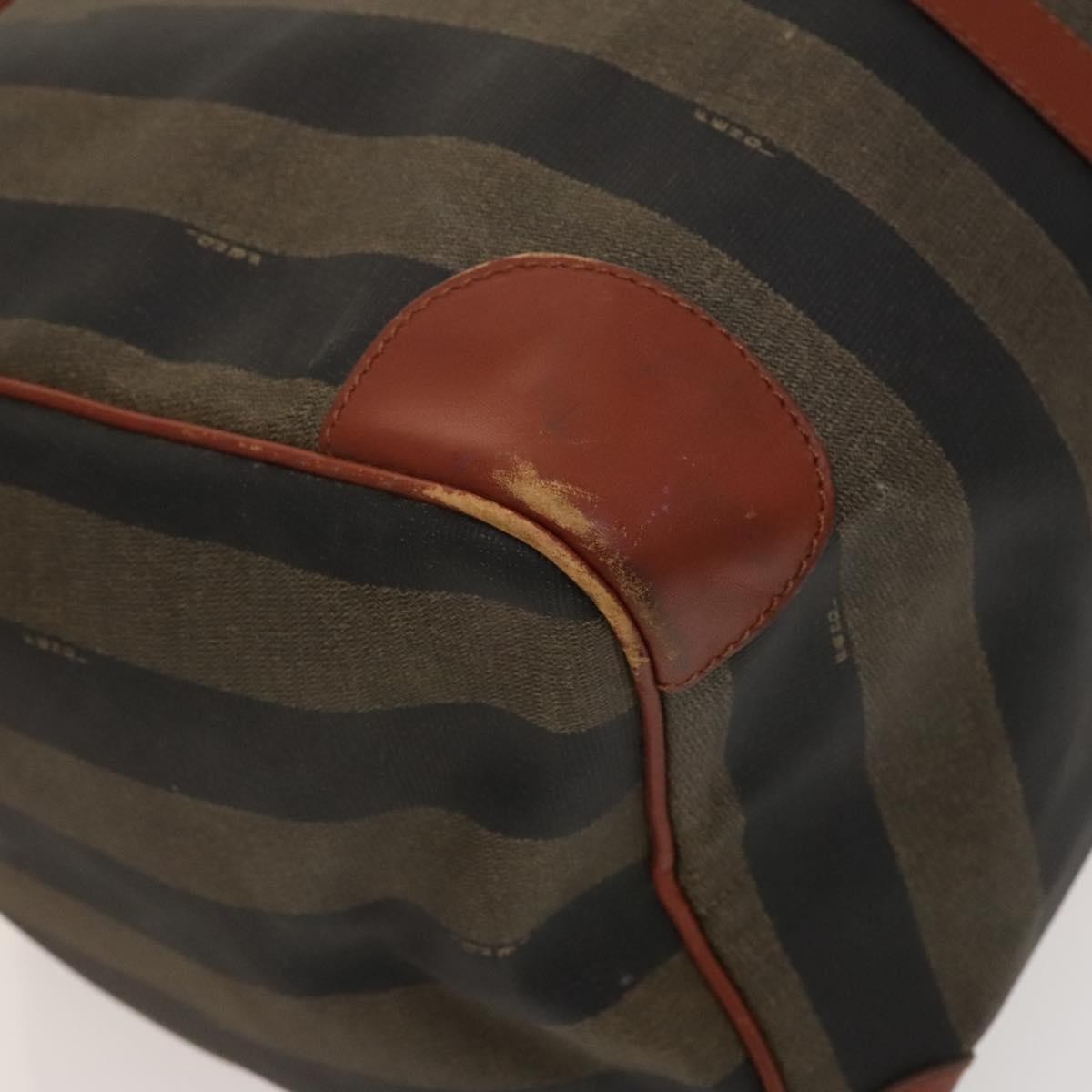 Fendi FENDI Pecan Canvas Boston Bag Black Brown gold Authentic ep10025