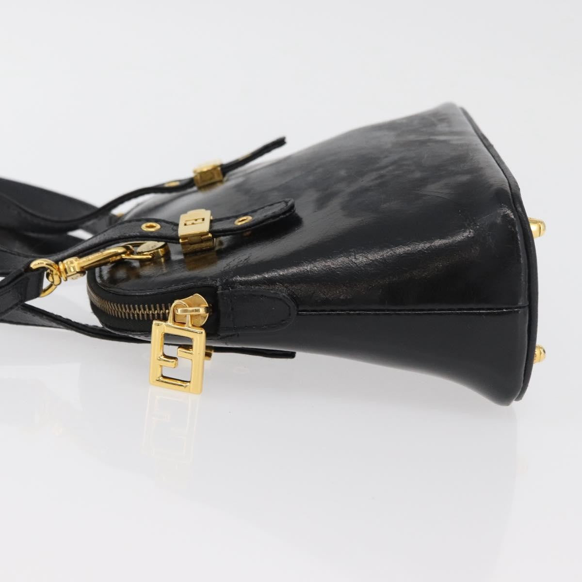 Fendi FENDI Hand Bag Patent leather 2way Black Gold Authentic ti3390