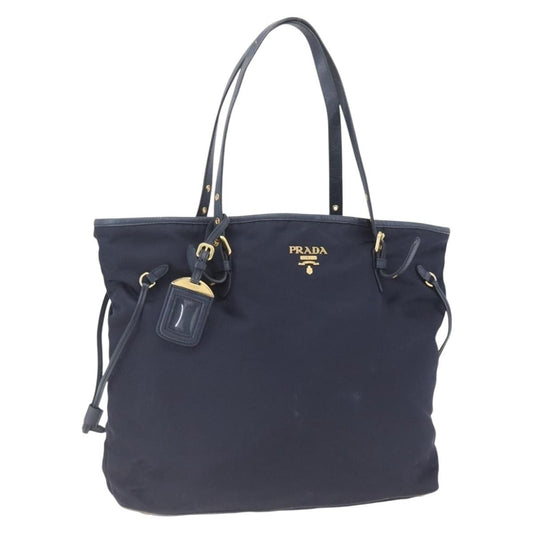 Prada PRADA Tote Bag Nylon Navy Gold Authentic 166304