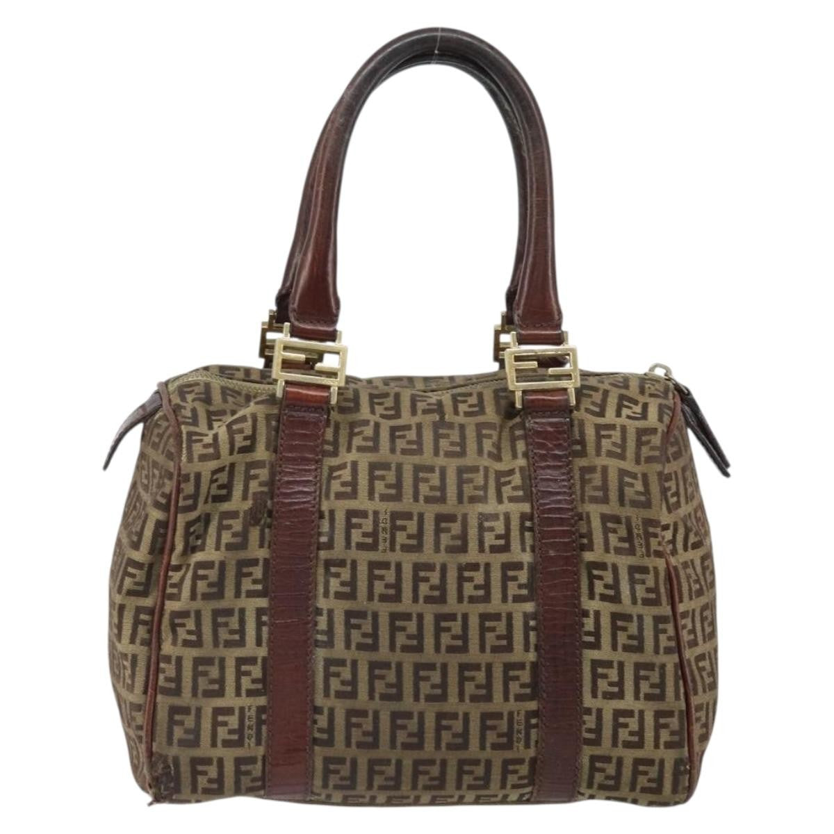 Fendi FENDI Zucchino Canvas Hand Bag Beige Gold Authentic ka2154