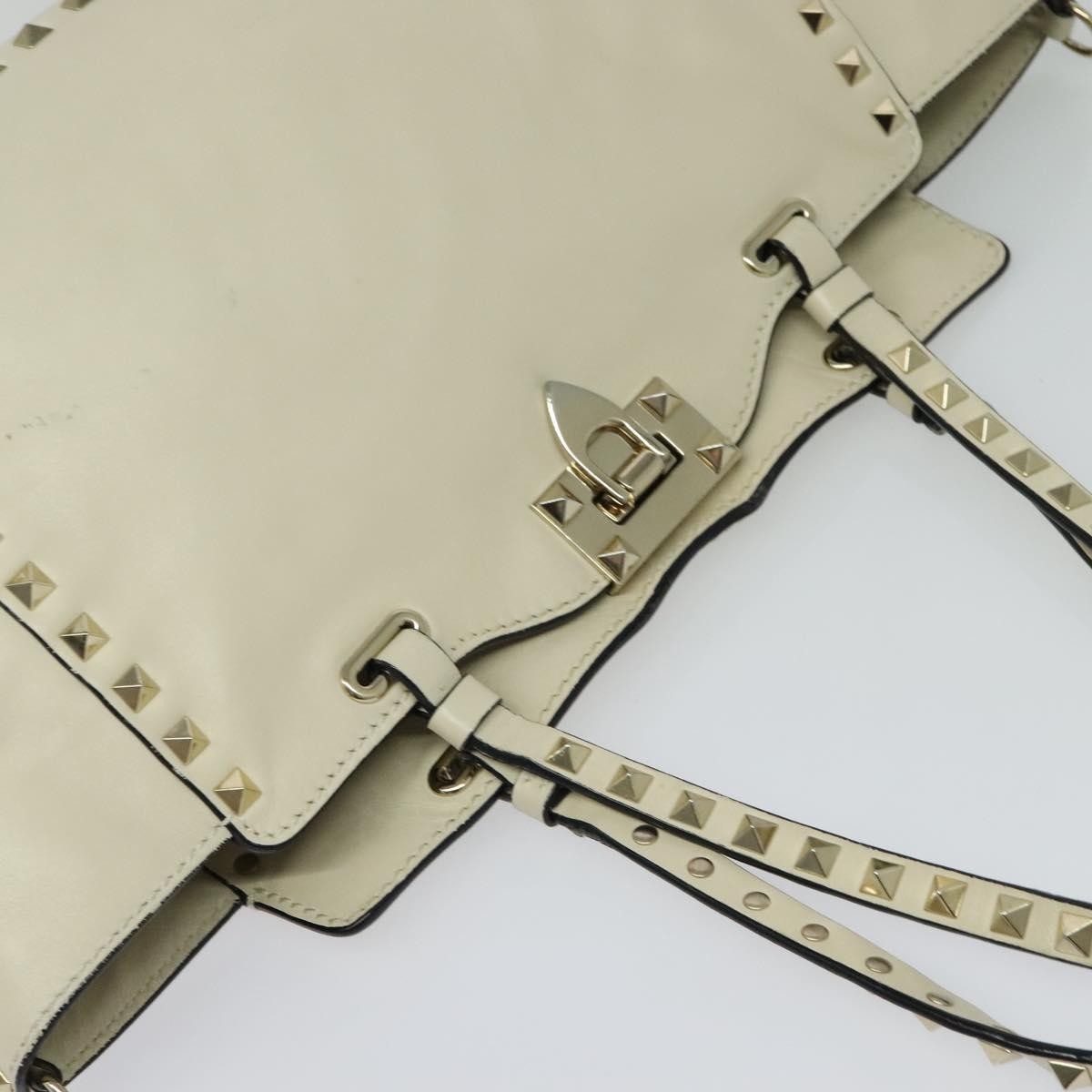 Valentino VALENTINO Studs Tote Bag Leather White Gold Authentic BA3903