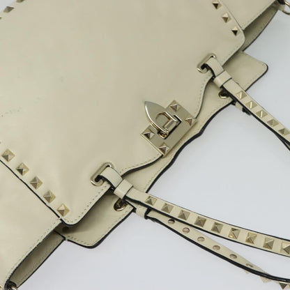 Valentino VALENTINO Studs Tote Bag Leather White Gold Authentic BA3903