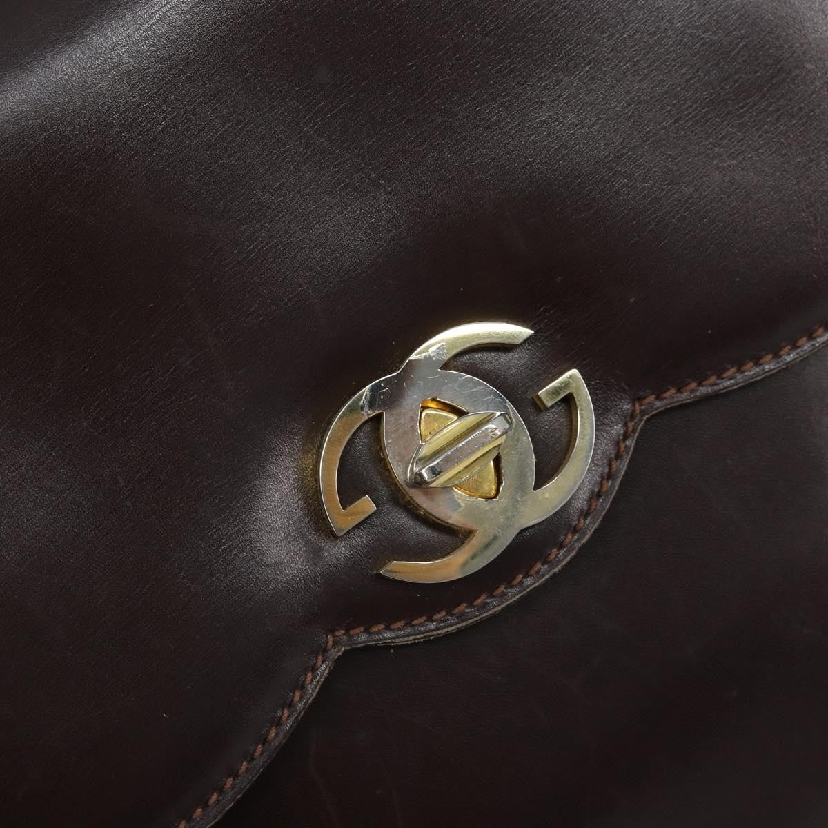Gucci GUCCI Hand Bag Leather Brown Gold Authentic BAZ167