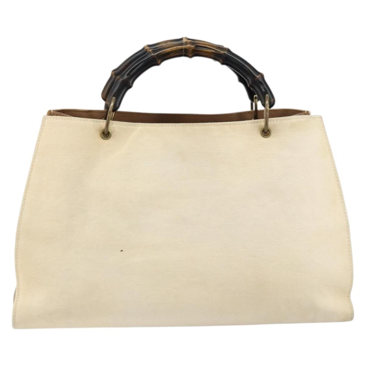 Gucci GUCCI Bamboo Hand Bag Canvas Ivory Gold 109138 Authentic 153356