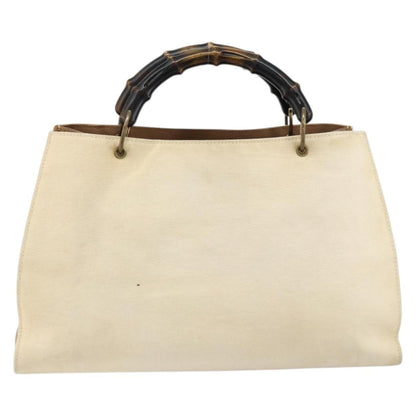 Gucci GUCCI Bamboo Hand Bag Canvas Ivory Gold 109138 Authentic 153356