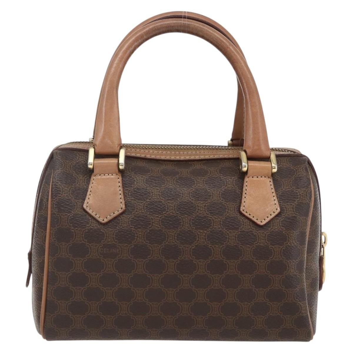 Celine CELINE Macadam Canvas Mini Hand Bag PVC Leather Brown Gold Authentic mr1952