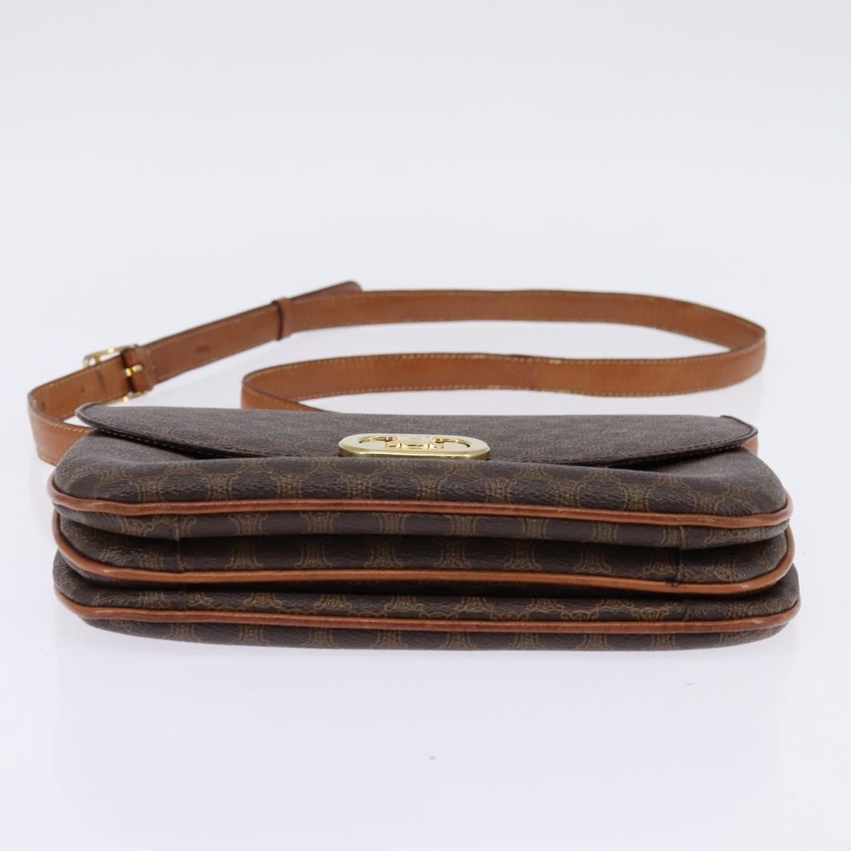 Celine CELINE Macadam Canvas Shoulder Bag PVC Leather Brown Gold Authentic 128916