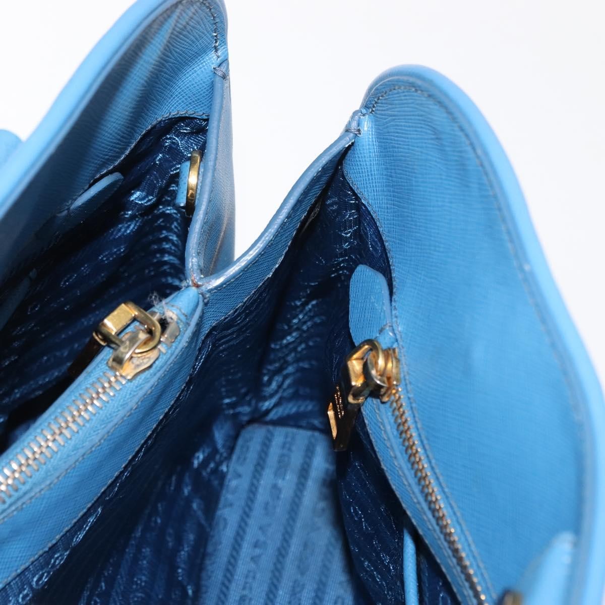 Prada PRADA Hand Bag Safiano leather Blue Gold Authentic fm4916