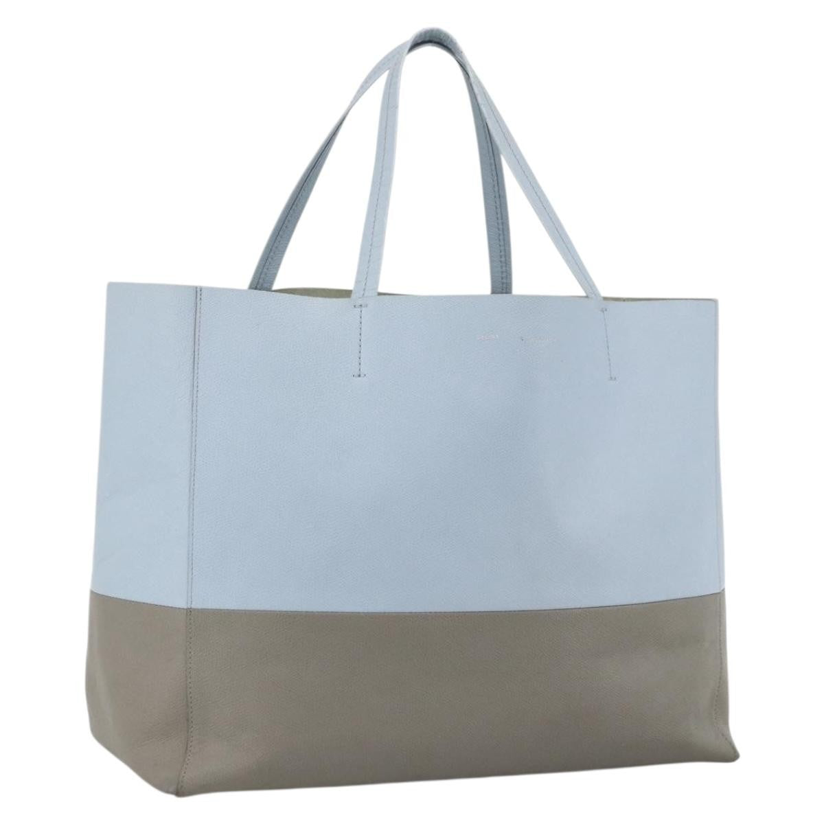 Celine CELINE Horizontalkava Tote Bag Leather Light Blue Silver Authentic BA10939