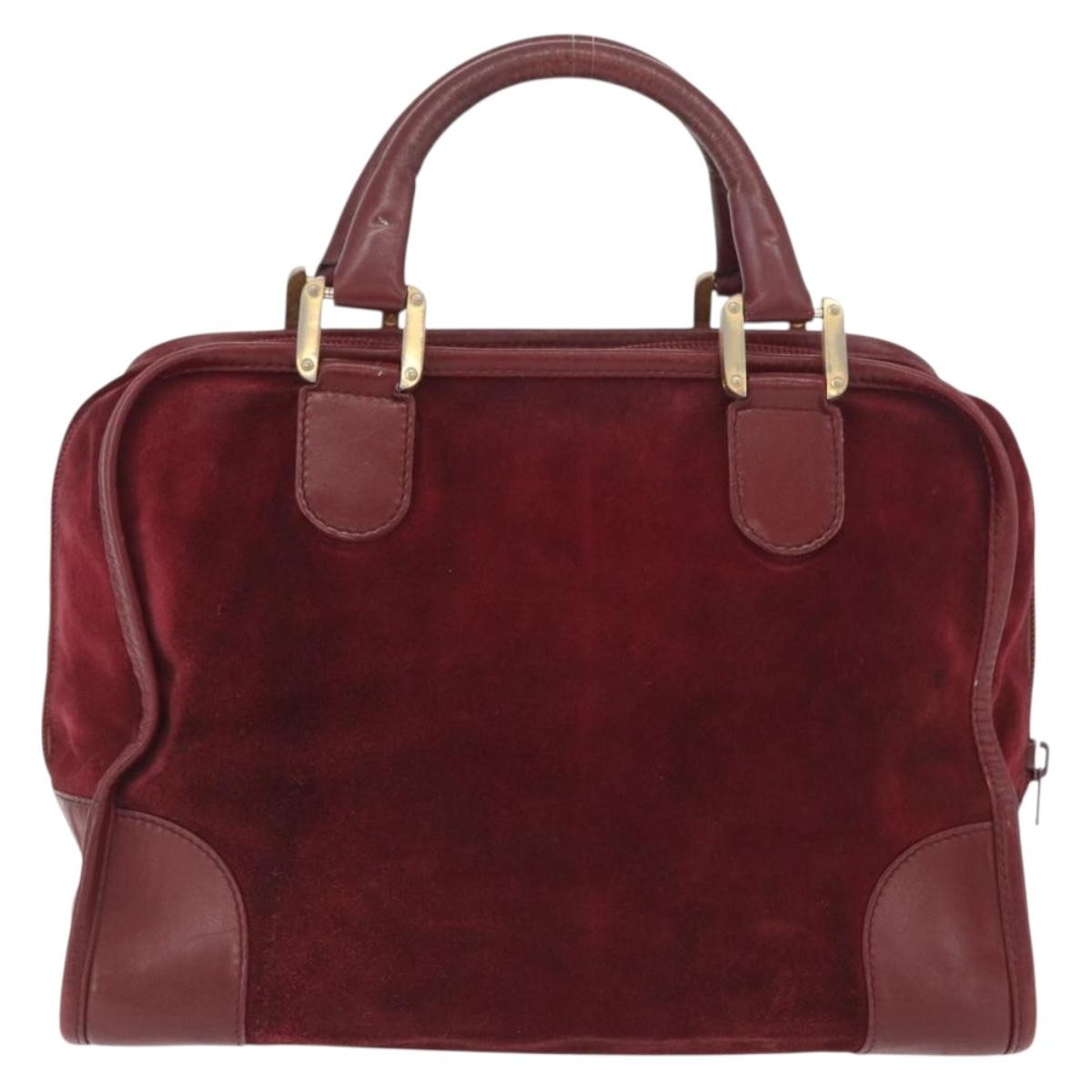 Loewe LOEWE Anagram Hand Bag Suede Leather Bordeaux Gold Authentic bs34369