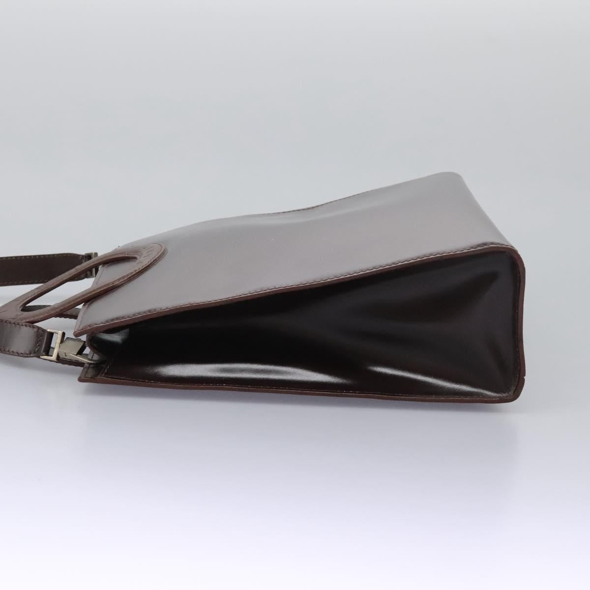 Celine CELINE Hand Bag Leather 2way Dark Brown Gold Authentic 124296