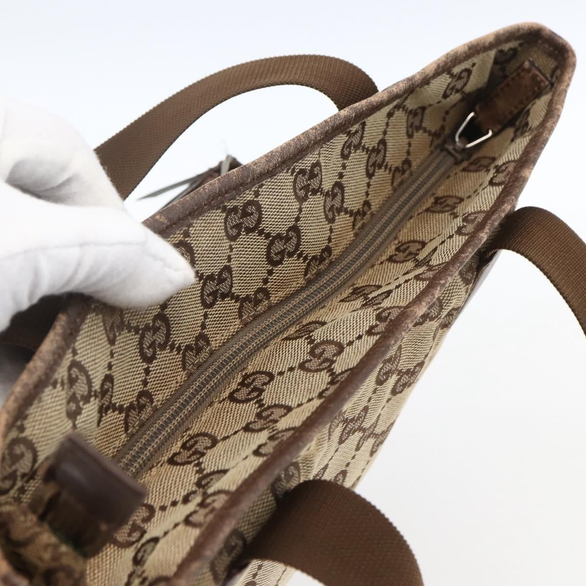 Gucci GUCCI GG Canvas Tote Bag Beige Silver 28892 Authentic 162386