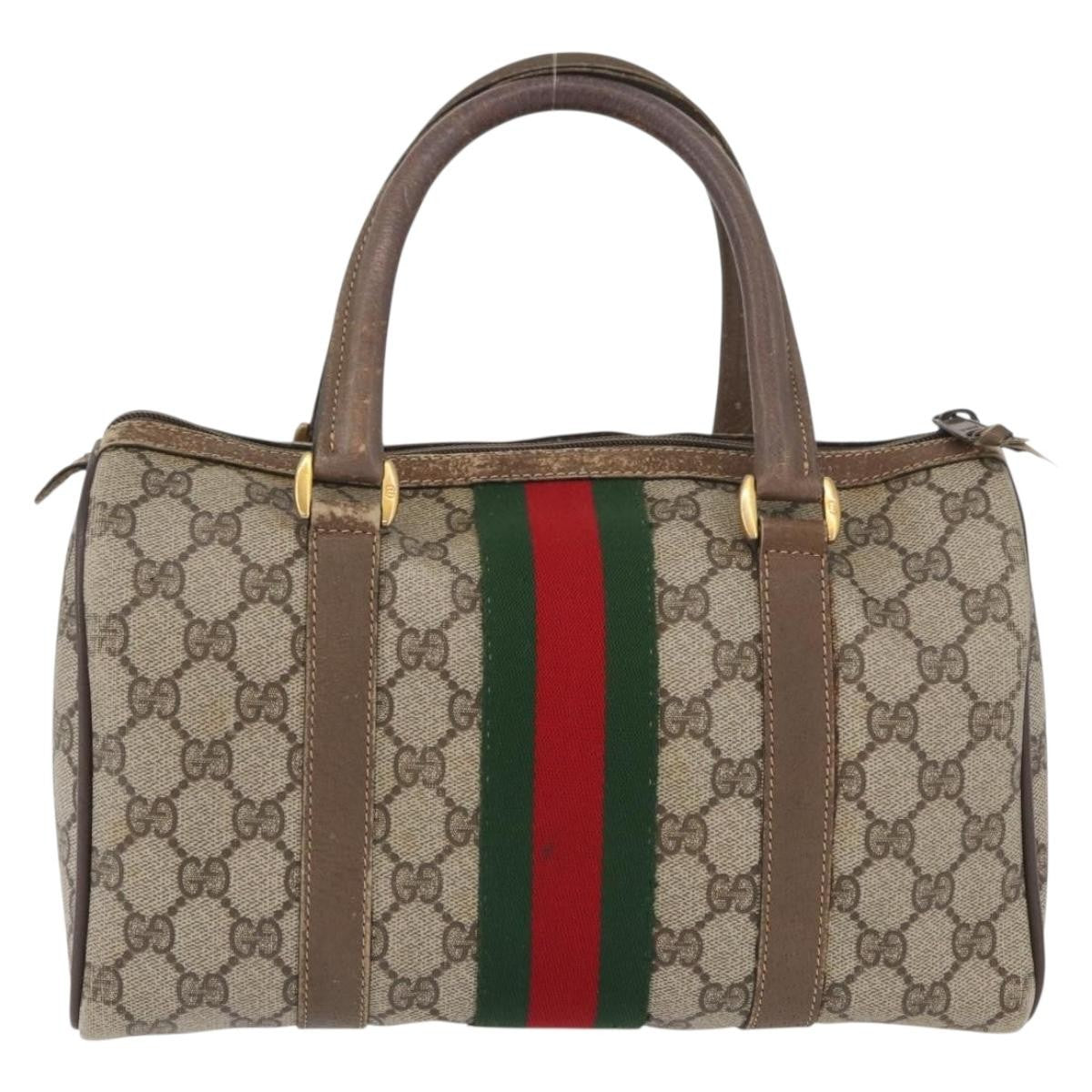 Gucci GUCCI GG Supreme Web Sherry Line Boston Bag PVC Beige Gold 40 02 006 Authentic BAZ556