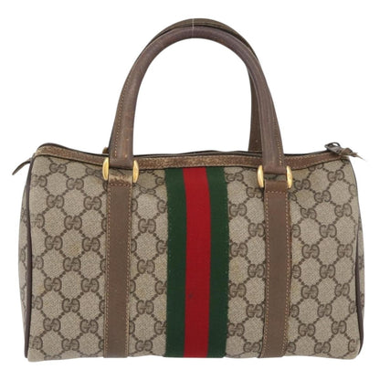Gucci GUCCI GG Supreme Web Sherry Line Boston Bag PVC Beige Gold 40 02 006 Authentic BAZ556
