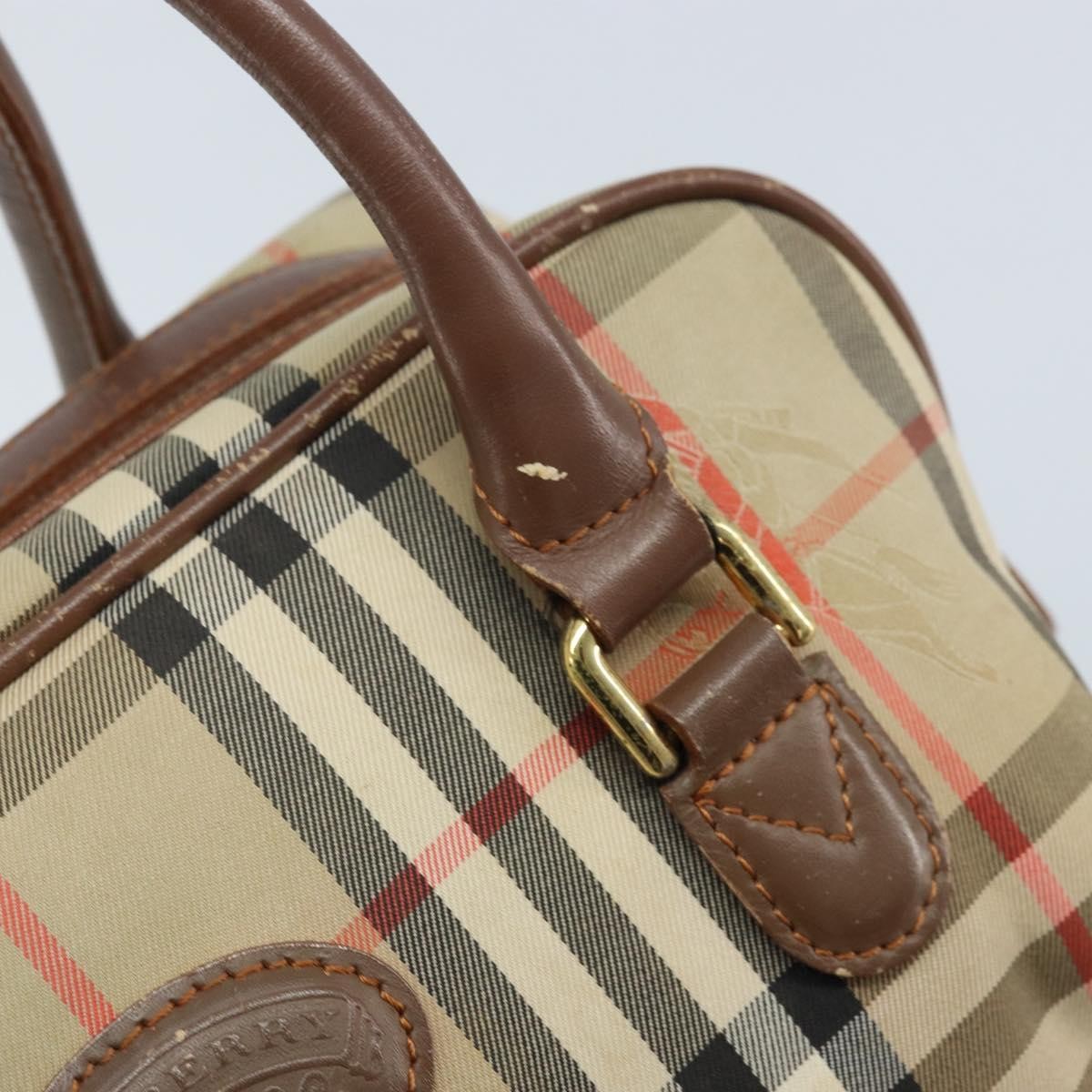 Burberry BURBERRY Nova Check Hand Bag Canvas Gold Beige Authentic bs33928