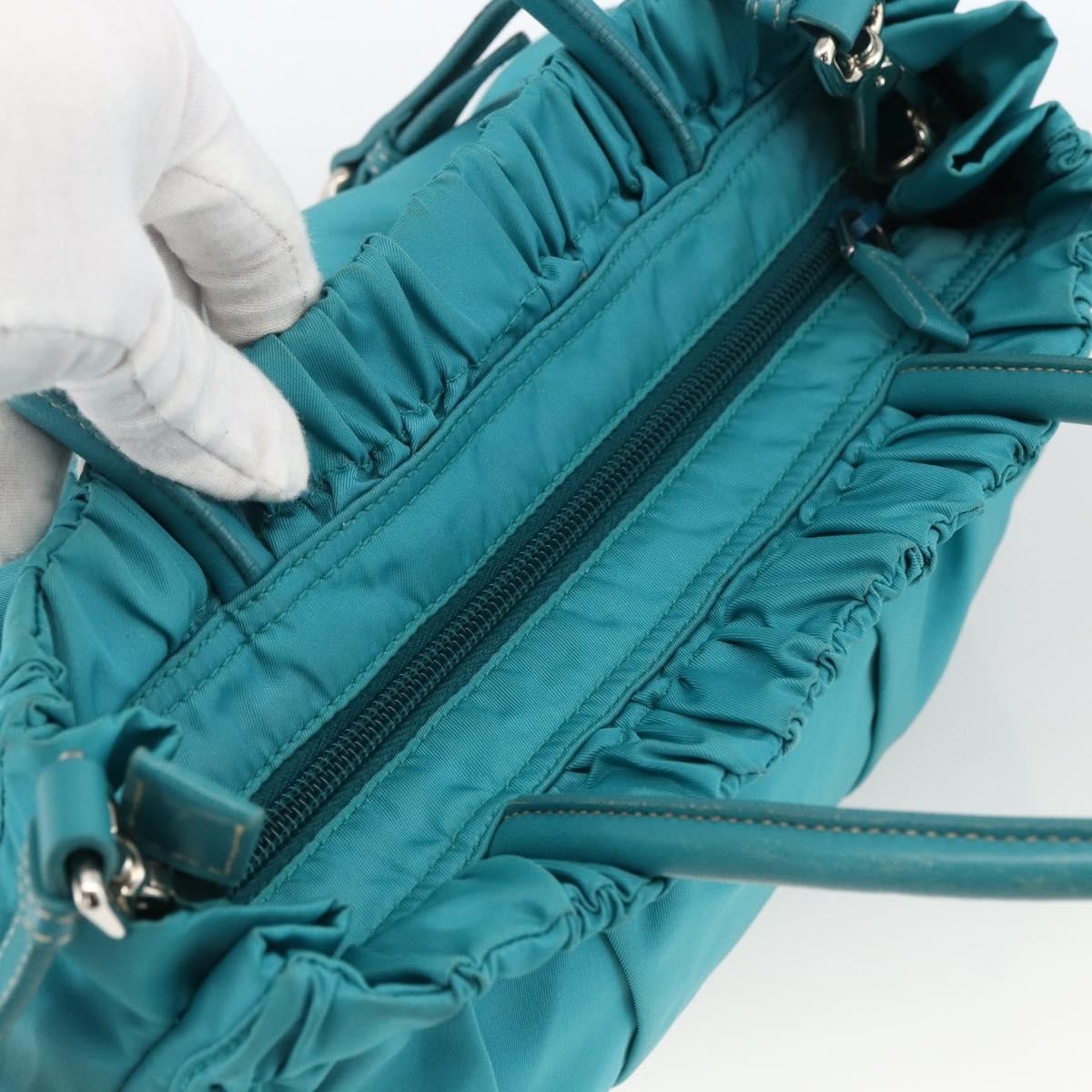 Prada PRADA Hand Bag Nylon 2way Turquoise Blue Silver Authentic gh1880A