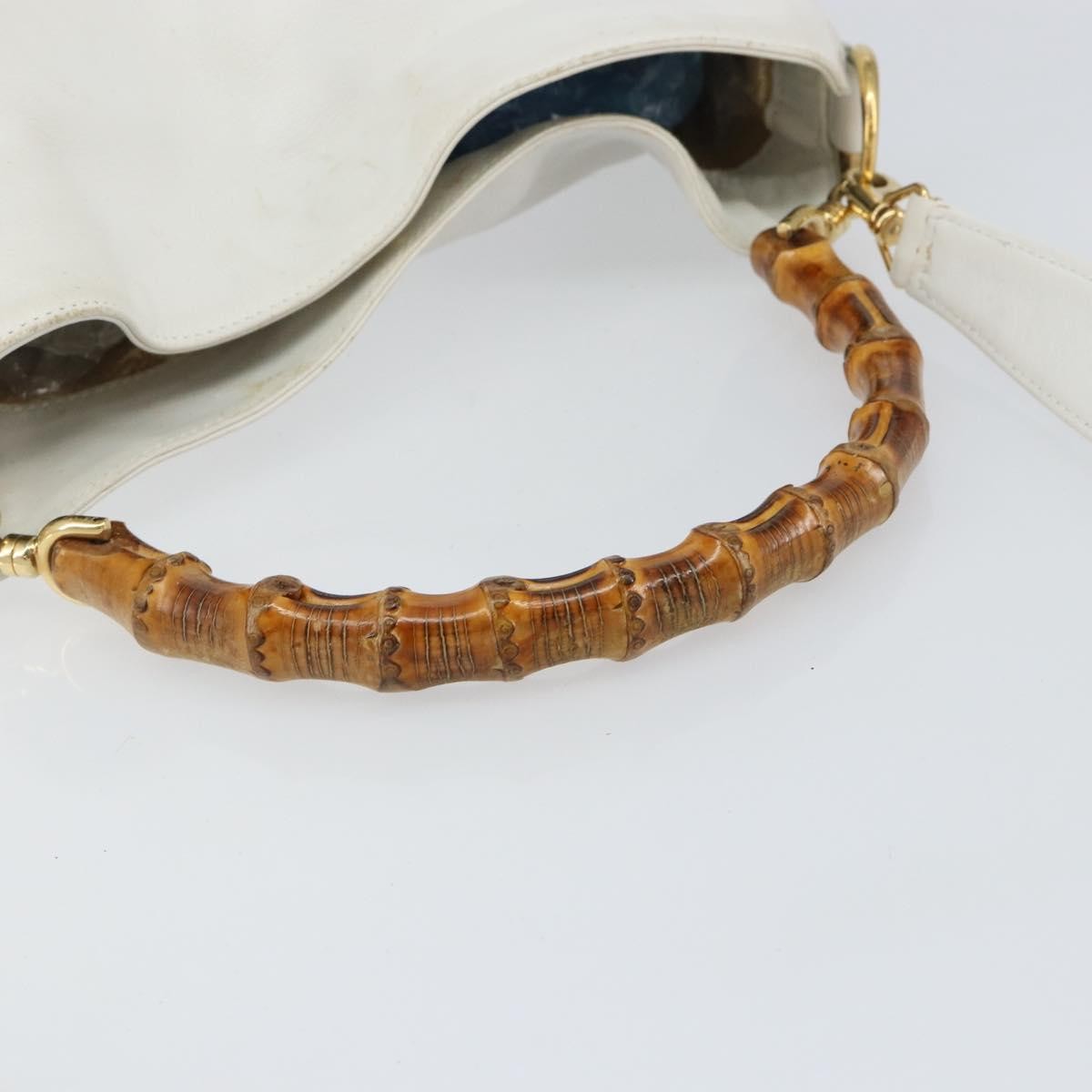 Gucci GUCCI Bamboo Hand Bag Leather 2way White Gold 001 3754 1638 Authentic 145811