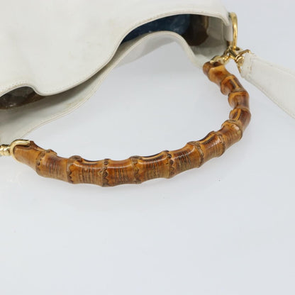 Gucci GUCCI Bamboo Hand Bag Leather 2way White Gold 001 3754 1638 Authentic 145811