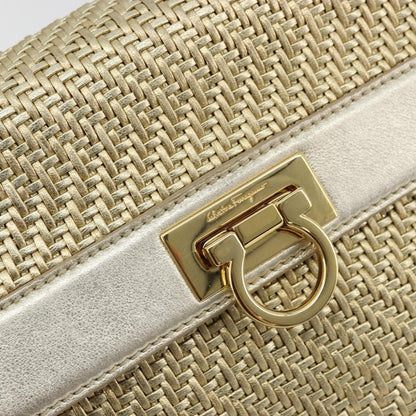 Salvatore Ferragamo Salvatore Ferragamo Sofia Gancini Hand Bag Leather 2way Gold Authentic 179912A